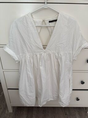 Zara White V-Neck Baby Doll Romper